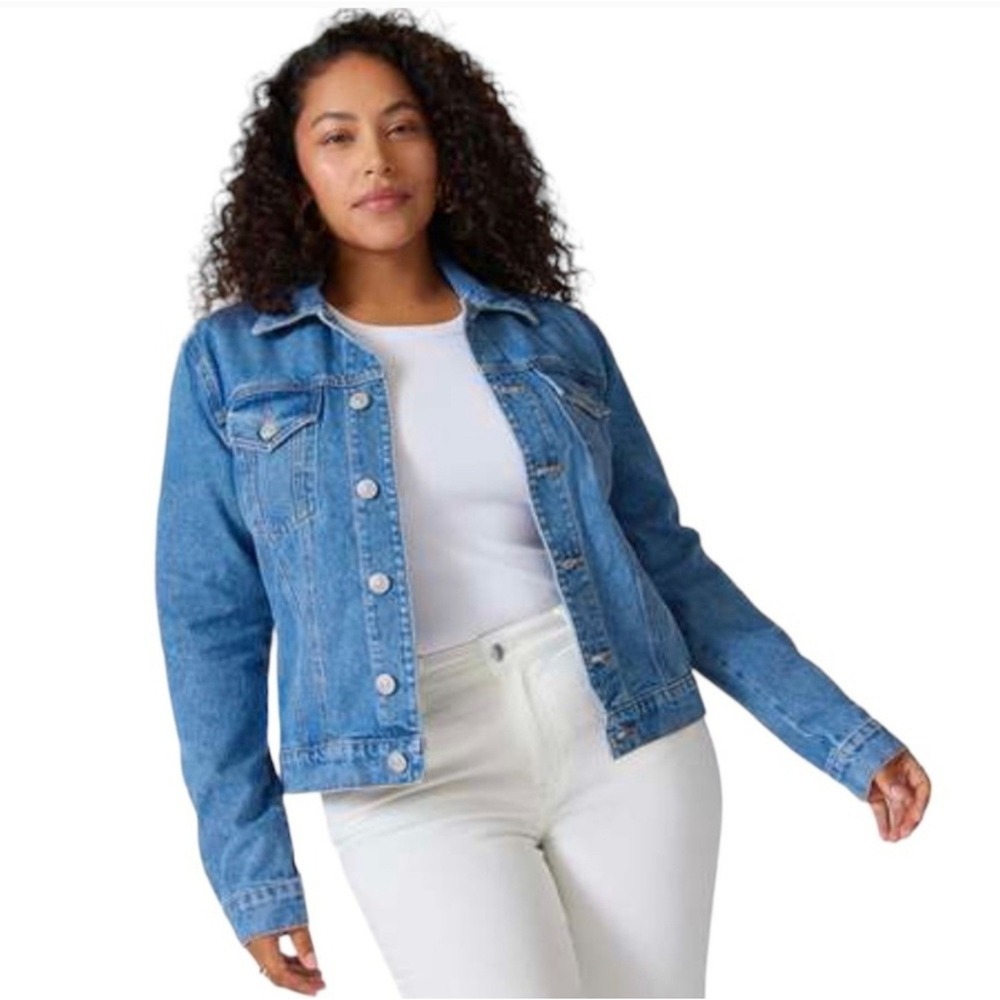 Hudson Trucker Jean Jacket Blue Denim Womens L XL Medium Wash New $215 Classic